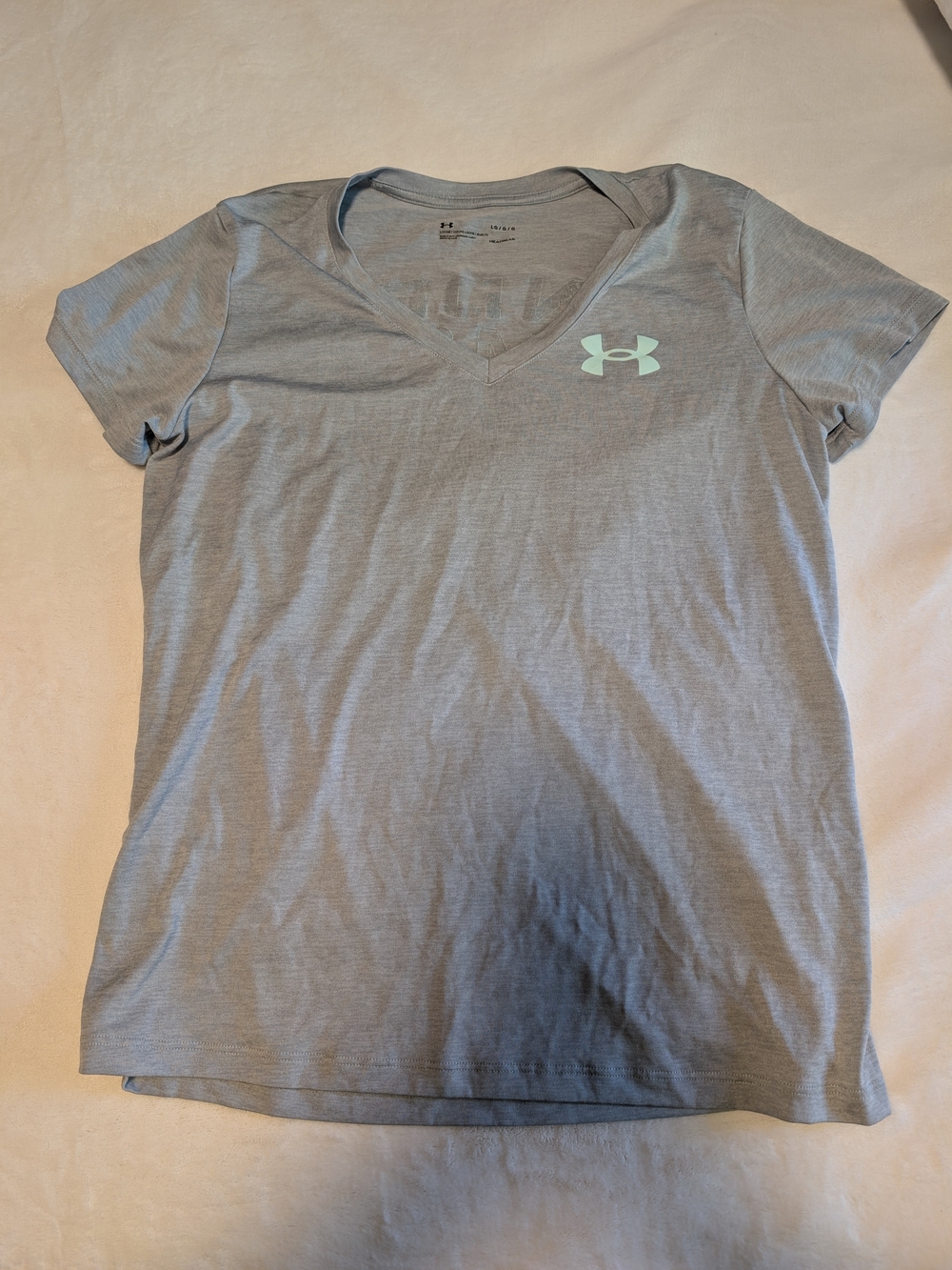Under Armour Women's V-Neck Short Sleeve Tee - Light Gray with Mint Logo